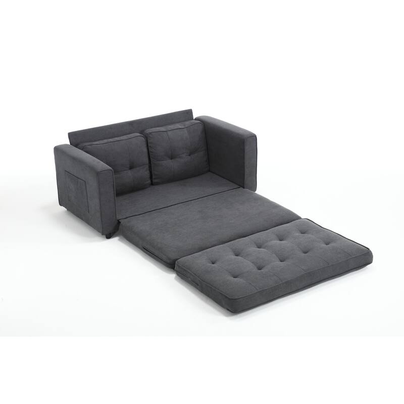 3 Fold Loveseat Convertible Pull-out Sleeper Sofa Bed, Velvet Futon Sofa with 2 Pillow and Pockets 2-seat Armchair