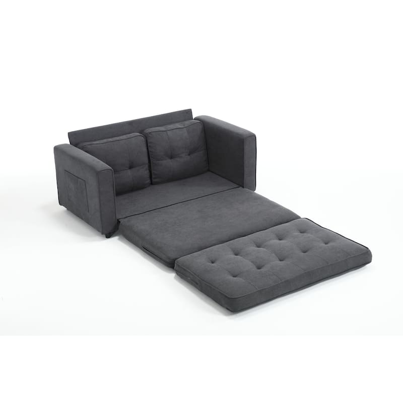 Velvet Upholstered Armsofa with Pull-Out Bed, Convertible Sleeper Sofa Bed for Small Bedroom, Loveseat with Side Pockets