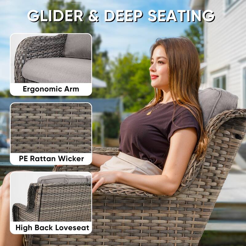 Patio Loveseat Wicker Sofa with Swivel Chair with Table
