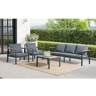 4-Piece Patio Conversation Set with Teak Coffee Table