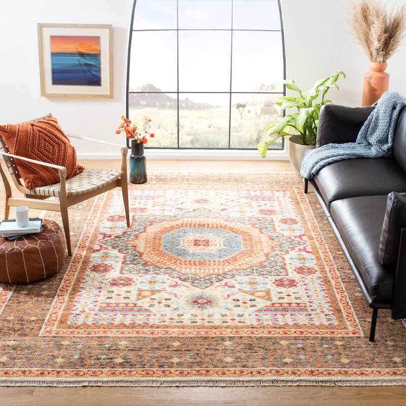SAFAVIEH Hand-Knotted Samarkand Anette Traditional Wool Rug - 6' x 9' - Beige/Charcoal