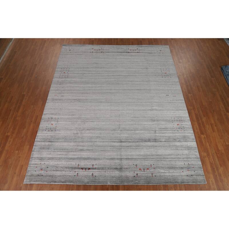 Gabbeh Oriental Area Rug Hand-Knotted Tribal Silk Carpet - 9'5" x 11'10"