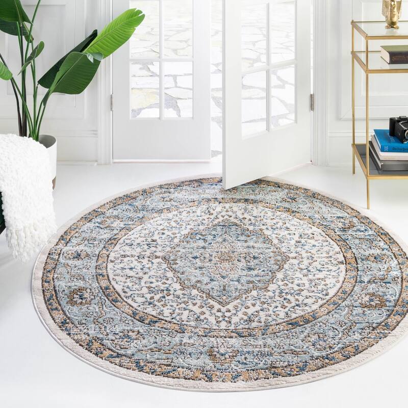 Traditional Jeopok Collection Area Rug - Blue - 3'3" Round