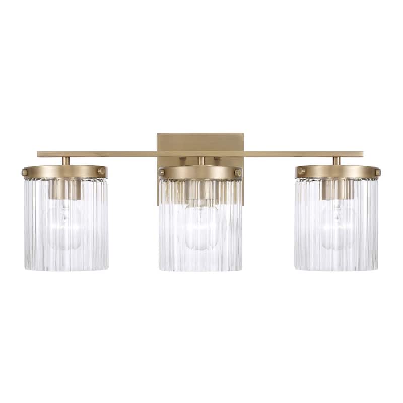 24" W x 9" H 3-Light Vanity with Clear Beveled Fluted Glass - 23.25"W x 9"H x 8"E