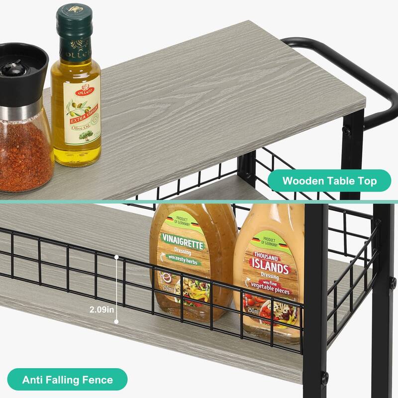 Slim Storage Cart 4 Tier Slim Rolling Cart on Wheels Mobile Narrow Kitchen Cart with Wooden Tabletop