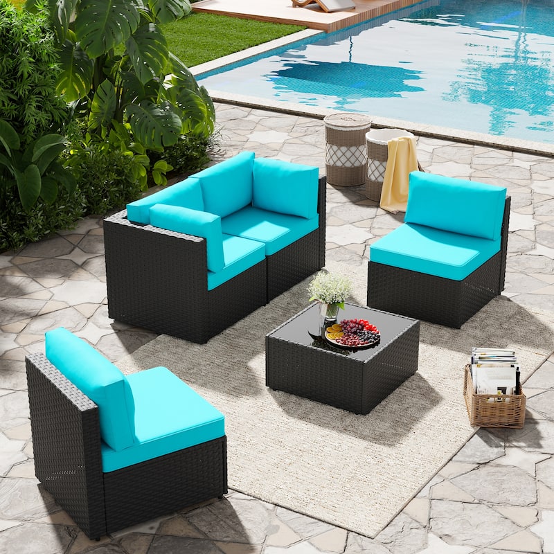 Outdoor 5-Piece Wicker Sectional Sofa Set with Table