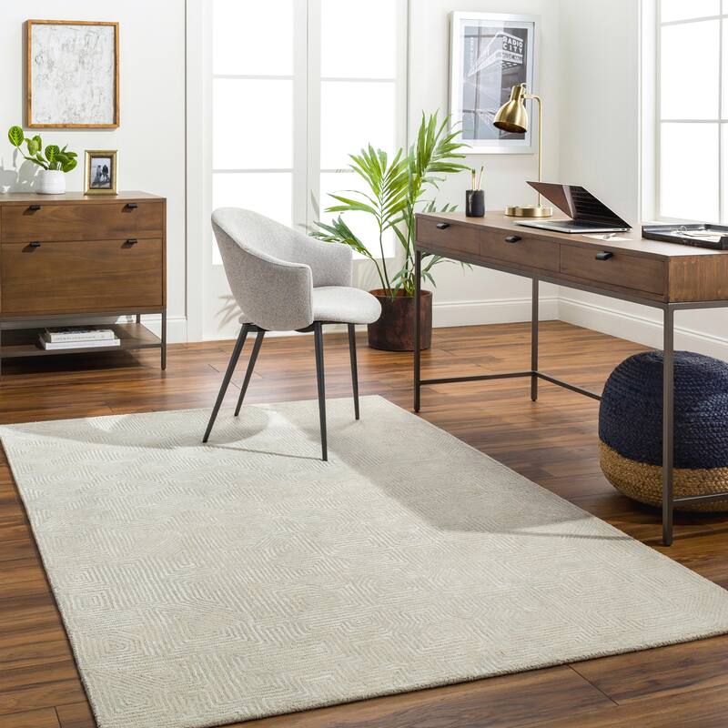 Etiennea Handmade Solid Modern Wool & Viscose Area Rug - 8' x 10' - Beige/Taupe