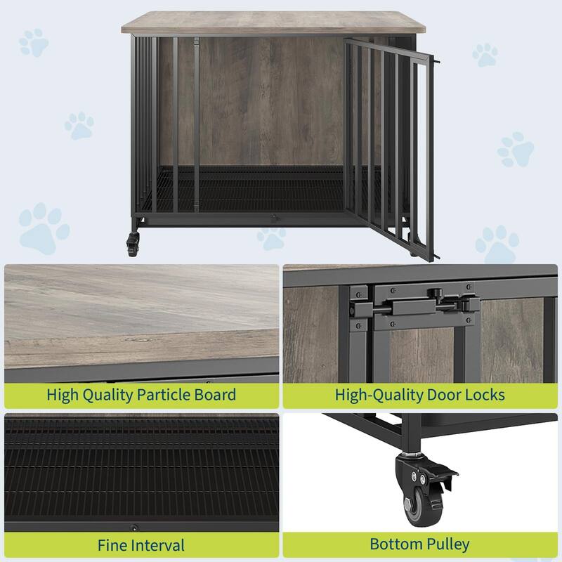 Dog Crate Furniture, 39 Inch Rolling Indoor Dog Crate with Potty Tray