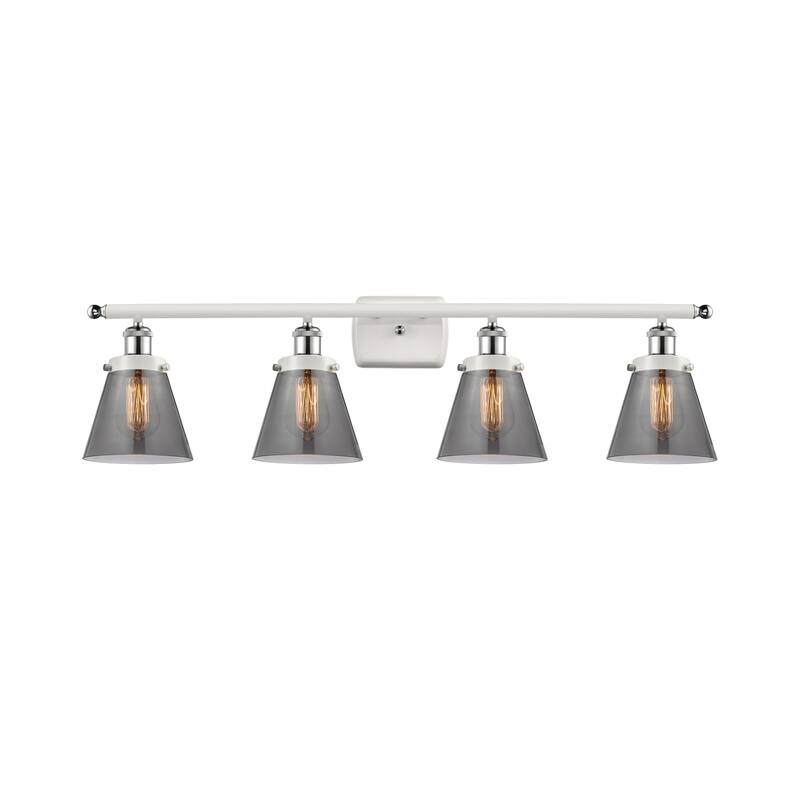 Innovations Lighting 916-4W-11-36 Cone Vanity Cone 4 Light 36" Wide - White and Polished Chrome / Plated Smoke