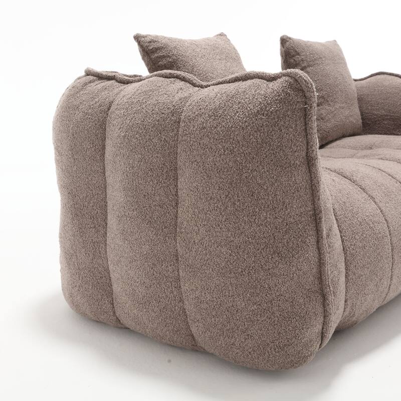 2-Seater Chenille Bean Bag Loveseat, Soft Square Recliner Sofa with High-Resilience Foam, Armrests & 2 Pillows
