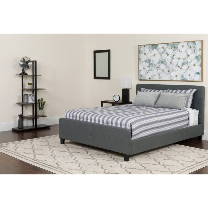 Button Tufted Platform Bed with Memory Foam Pocket Spring Mattress - Dark Gray - Full