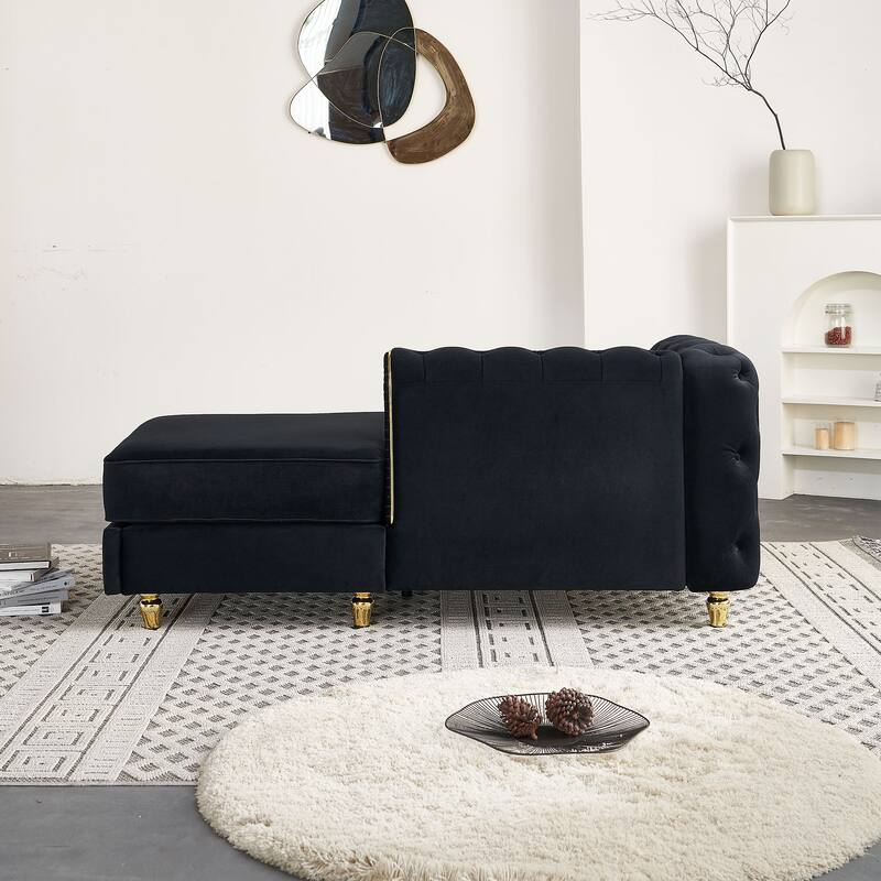 66.9''W Velvet Chaise Lounge, Black, for Living Room, Bedroom, Apartment