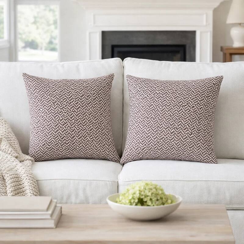 Contemporary Style Small Diagonal Patterned Set of 2 Throw Pillows, Brown