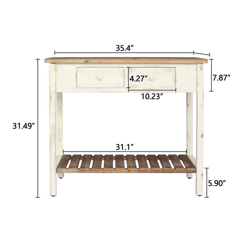 Vintage 2 Drawers Storage Entryway Console Table with Bottom Shelf