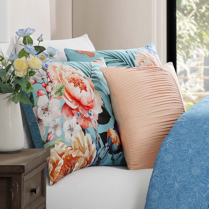 Bebejan Turquoise Reverie 100% Cotton Sateen 5 Piece Reversible Comforter Set