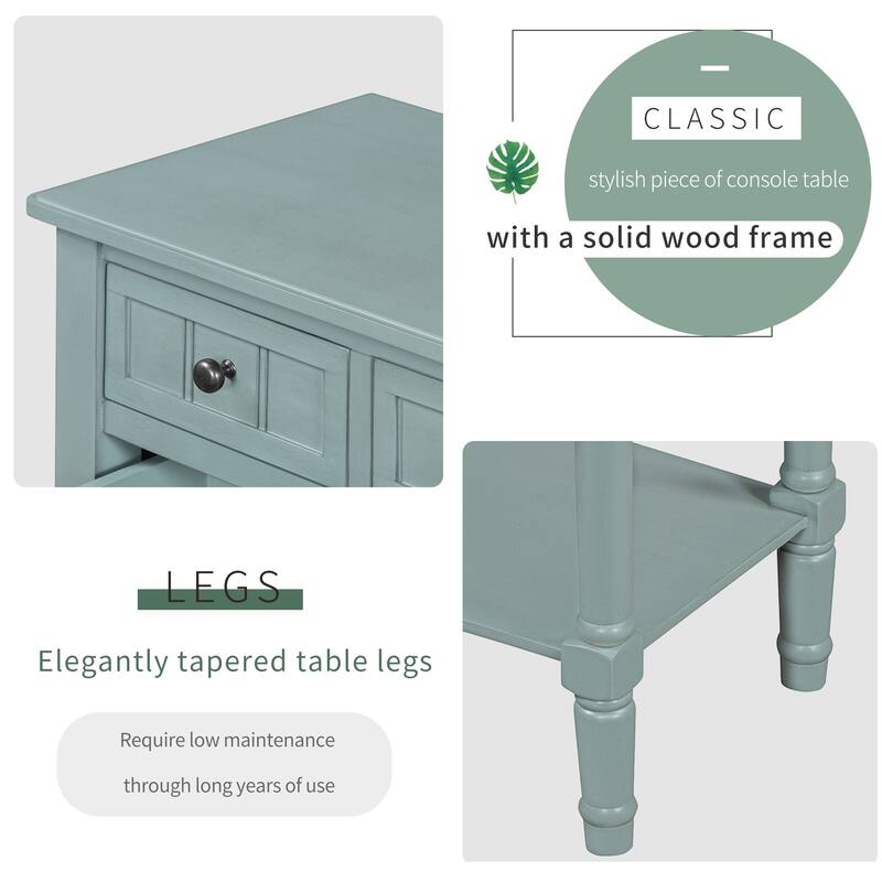 Small Entry Console Table with 3 Drawers & Bottom Open Shelf, Wood Narrow Sofa Couch Table