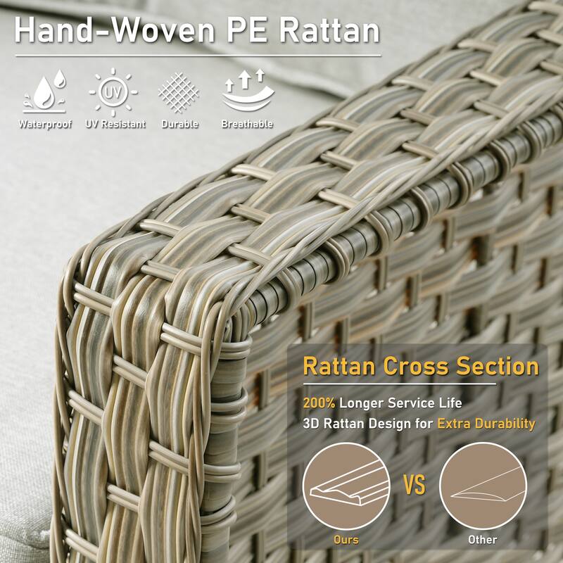 HOOOWOOO 7-piece Wicker Rattan Outdoor High Back Conversation Set with 54" Fire Pit