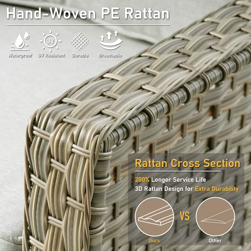 HOOOWOOO 5-piece Rattan Outdoor Furniture Patio Swivel Chair Chat Set with Ottoman