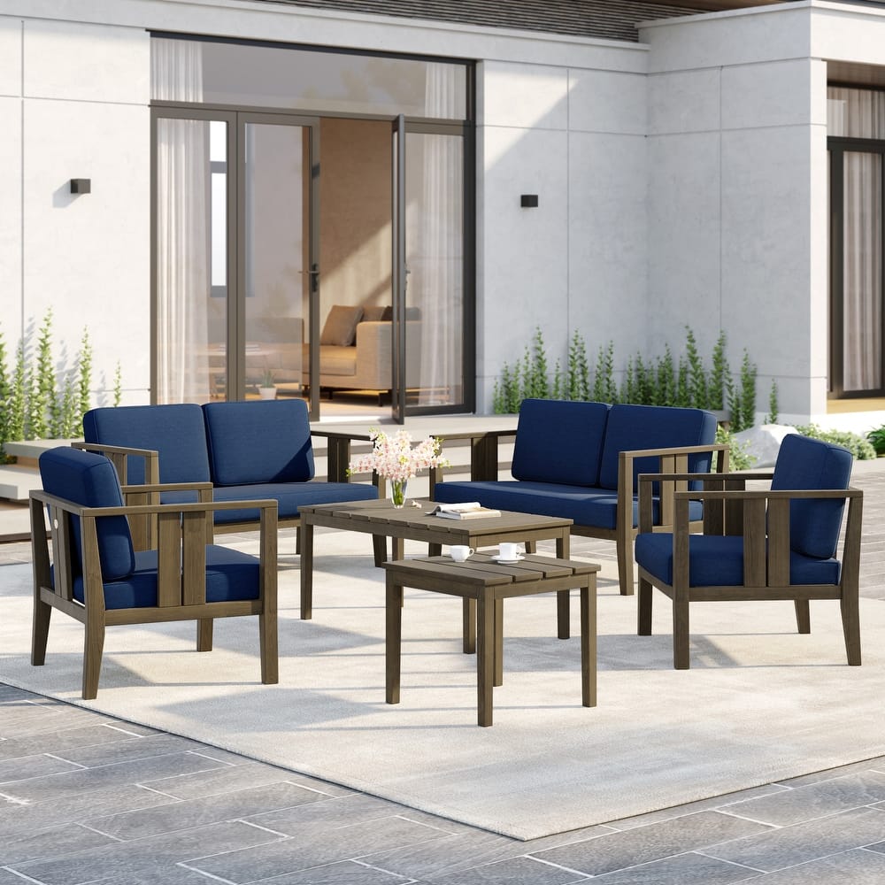 6-Piece Outdoor Furniture Solid Teak Patio Conversation Set with Table