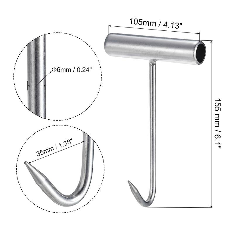 T-Handle Meat Boning Hook, Stainless Steel T Hooks for Kitchen - Silver Tone - 6.1" x 4.13" x 0.24"