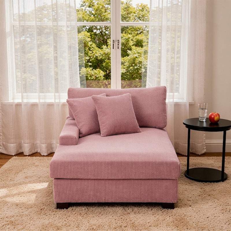 Modern Corduroy Indoor Chaise Lounge Couch with Pillows
