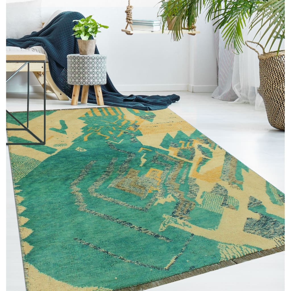 Balochi Trinity Turquoise/Ivory Rug - 3'2" x 4'10"