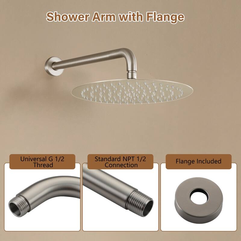 16 in. Round Wall Mount Standard Shower Arm and Flange