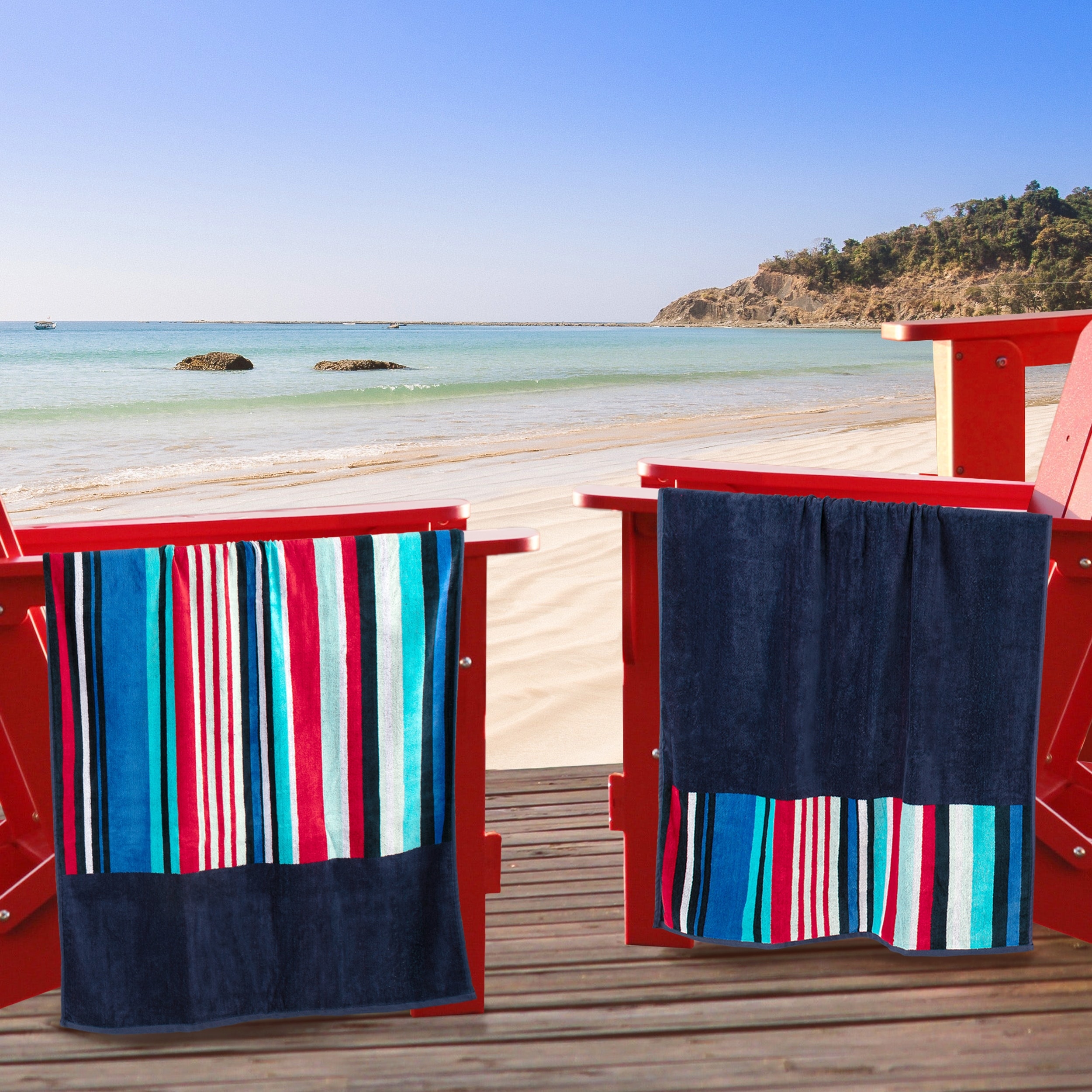Nautical Stripe Cotton Oversized 2-Piece Beach Towel Set by