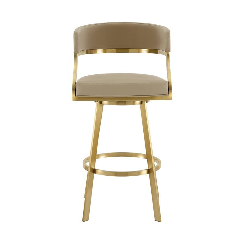 Beth Swivel Barstool Chair, Gold Steel, Sand Brown Faux Leather