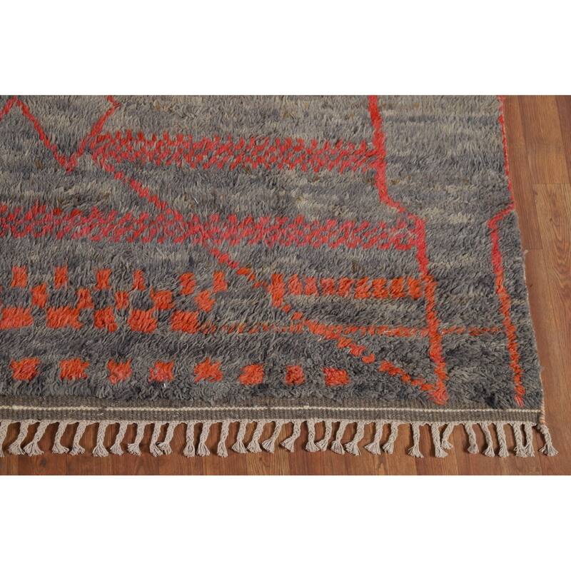 Moroccan Oriental Area Rug Hand-Knotted Grey Wool Carpet - 8'0" x 10'7"