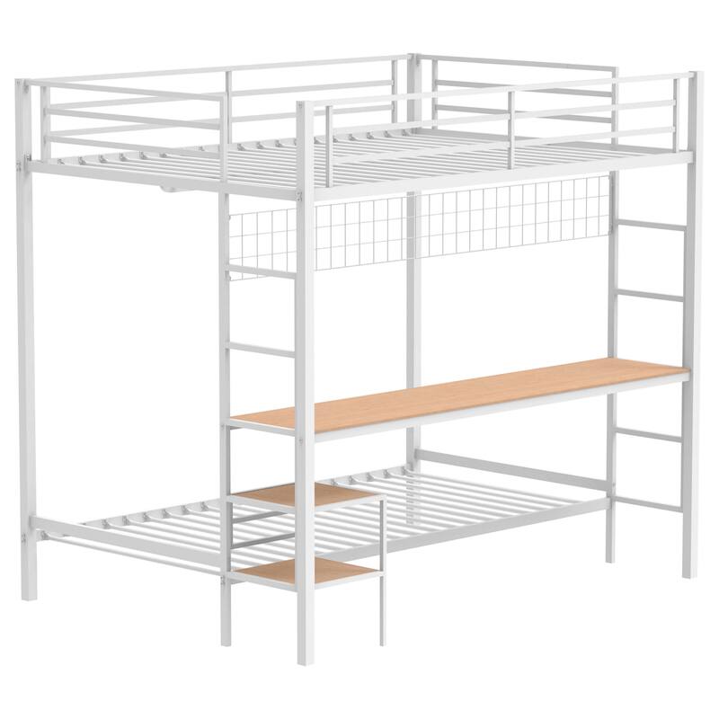 Alevera Metal Bunk Bed with Ladder - Matte White - Full