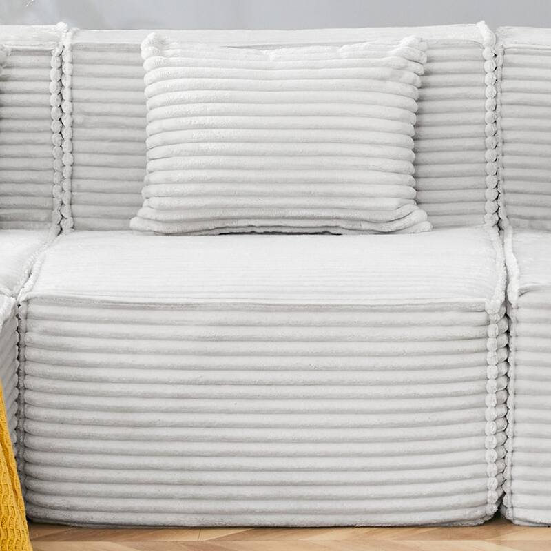 L-Shaped Modular Sectional Sofa with Ottoman, Striped Corduroy Deep Seat Cloud Couch, Large 4-Seat Corner Sofa