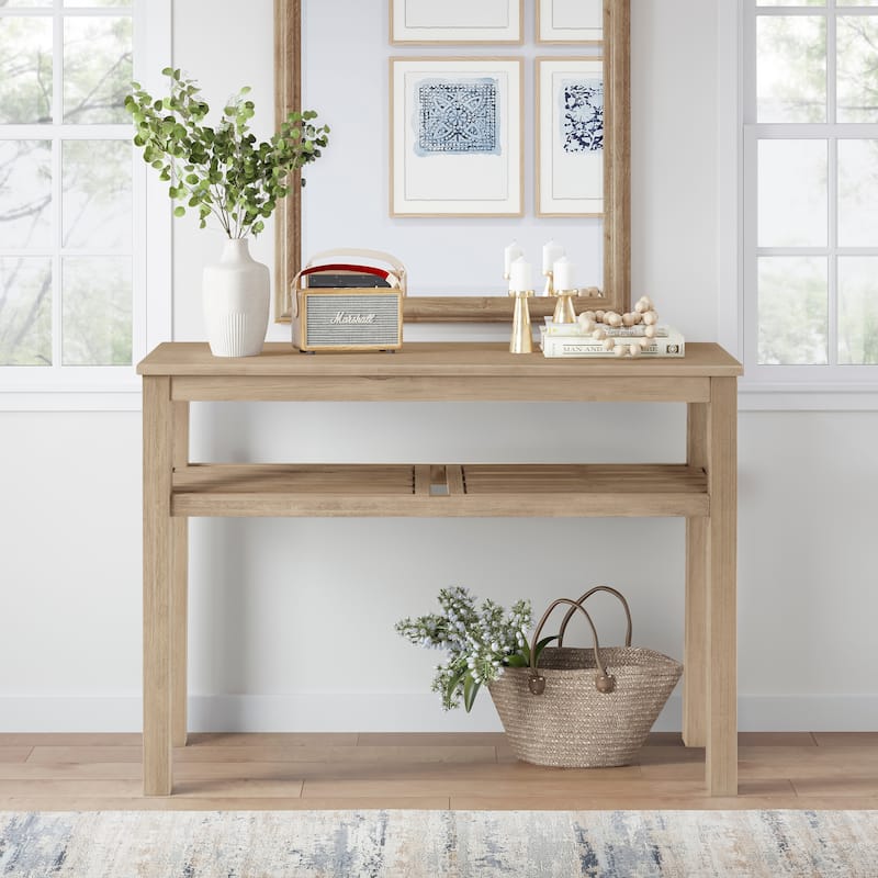 NPD Furniture Tiburon Acacia Wood Console Table with Shelf - Drifted Sand