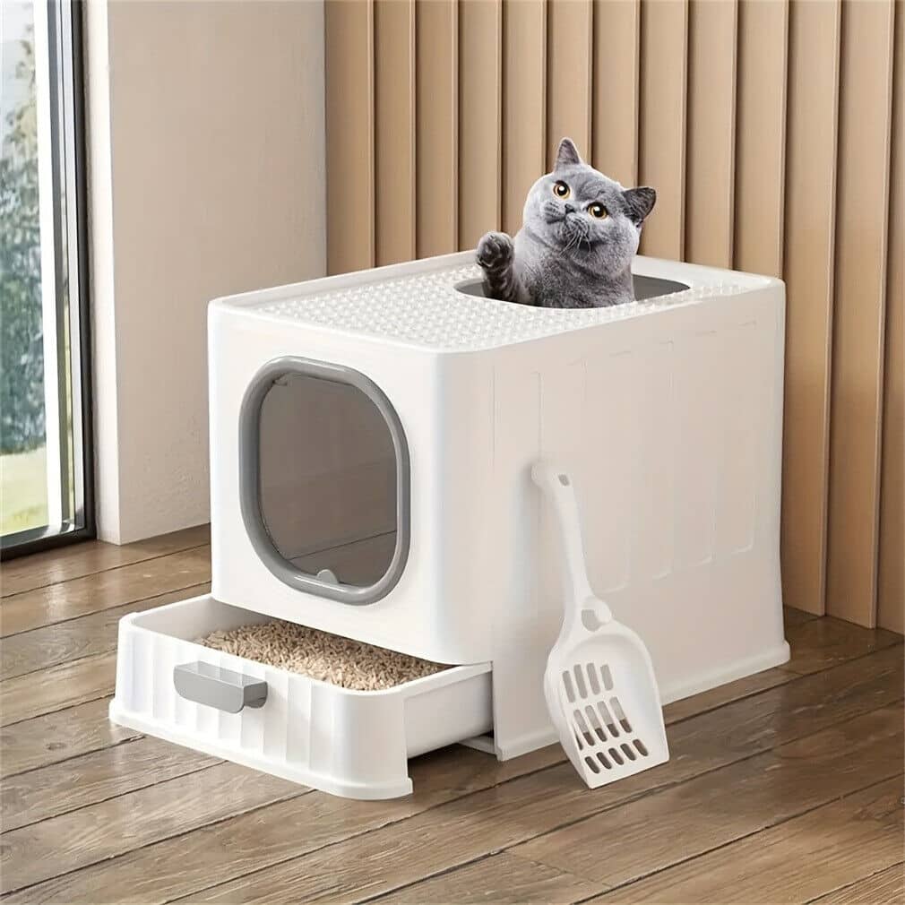 Cat Litter Box Kitten Tray Box Toilet Hooded Bound Scoop
