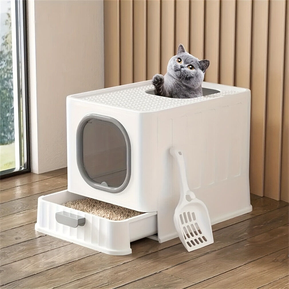 Cat Litter Box Kitten Tray Box Toilet Hooded Bound Scoop