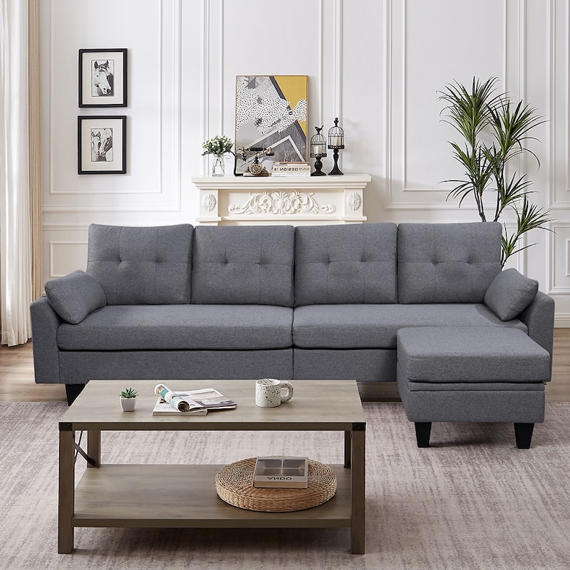 Modern Sectional Sofa Couch L Shaped With Chaise Storage Ottoman and Side Bags For Living Room