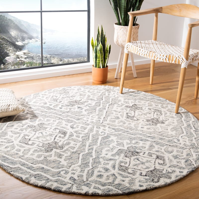 SAFAVIEH Handmade Micro-Loop Scarlette Wool Rug - 5' Round - Grey/Ivory