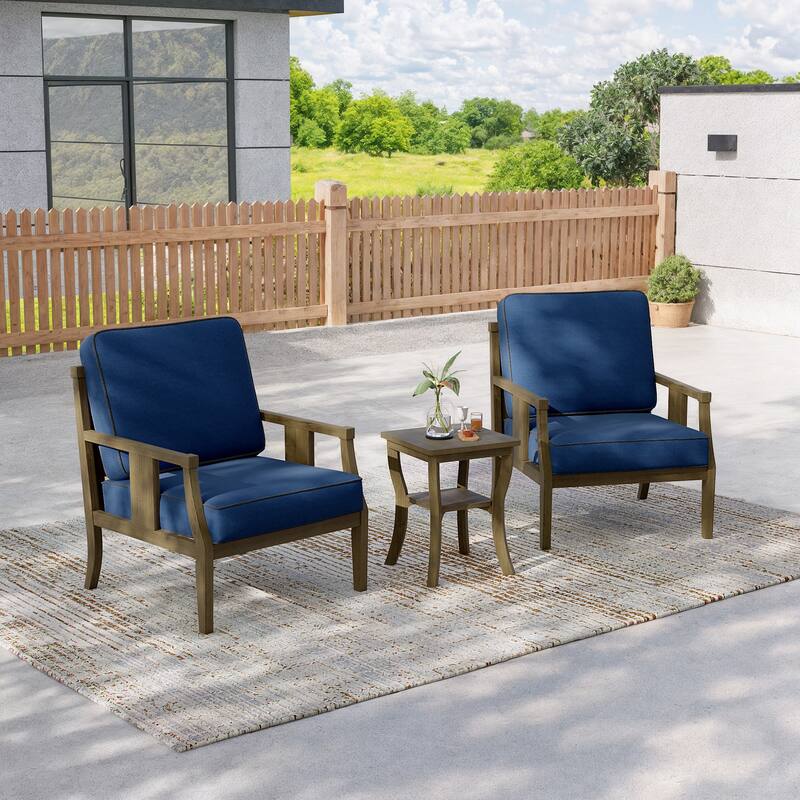 3-Piece Solid Teak Outdoor Patio Furniture Set Armchairs & Storage Table