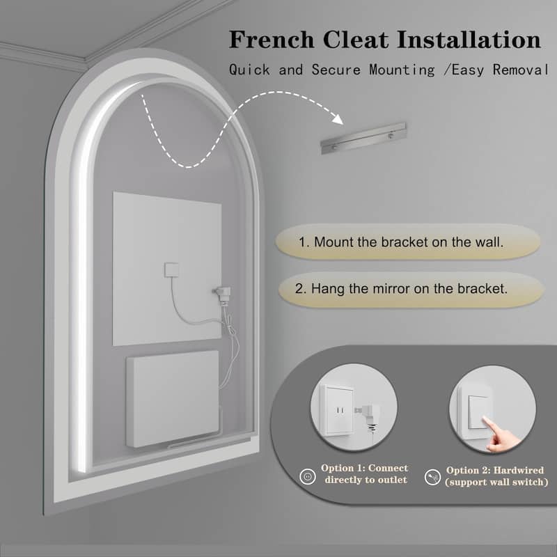 Arched LED Bathroom wall Mirror Front and Backlit light Anti Fog with 3 Year Warranty