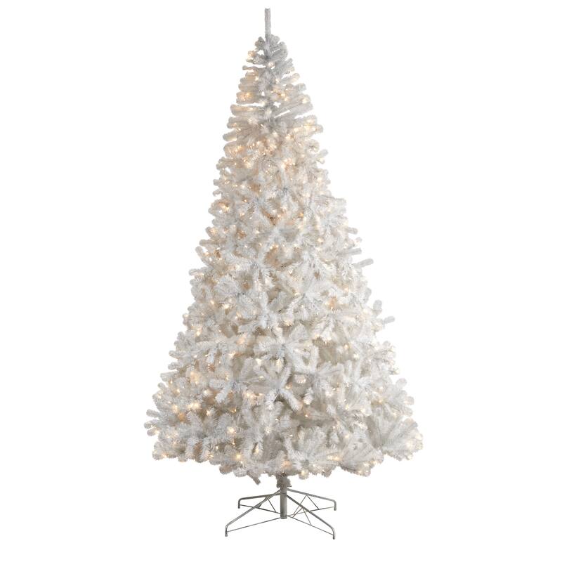 10' Pre-Lit White Artificial Christmas Tree, LED Lights - over-10-feet