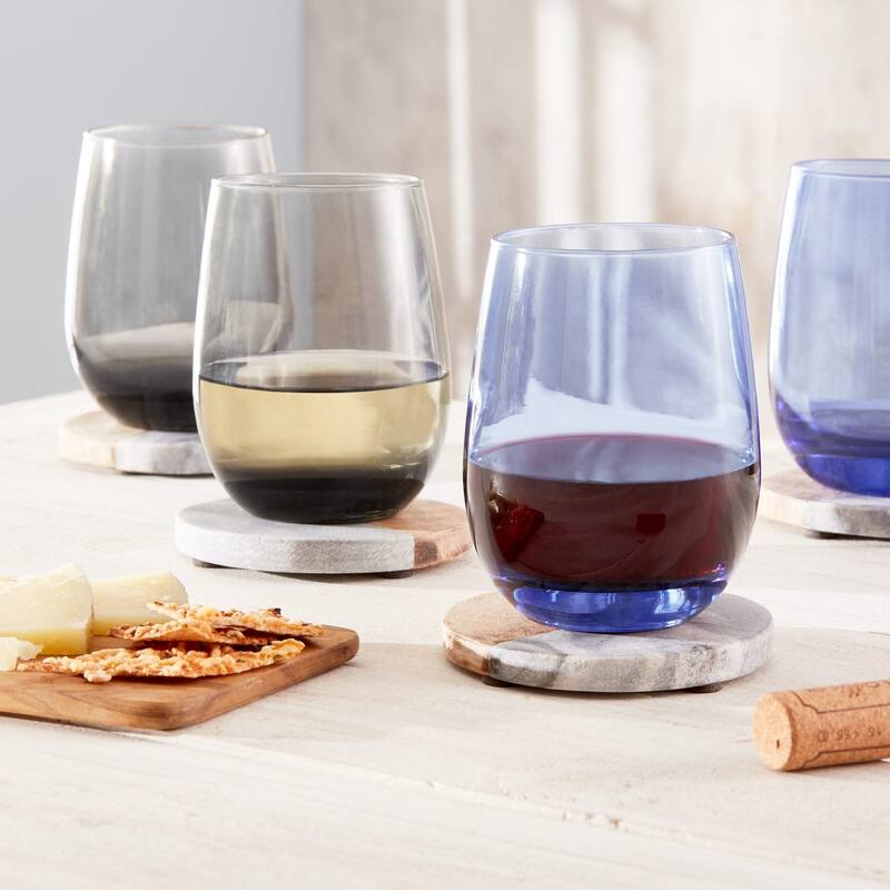 Libbey Classic Blue All-Purpose Stemless Wine Glasses, 15.25-ounce, Set of 6 - Set of 6