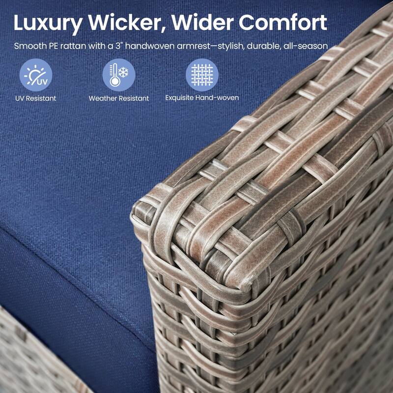 Pocassy Wicker Patio Sofa Glider Swivel Chair Ottoman Furniture Set.