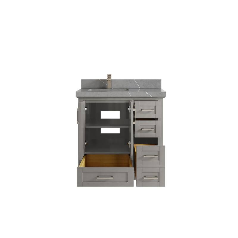 Willow Collections 36 x 22 Boston Left Offset Sink Bathroom Vanity with Quartz or Marble Countertop