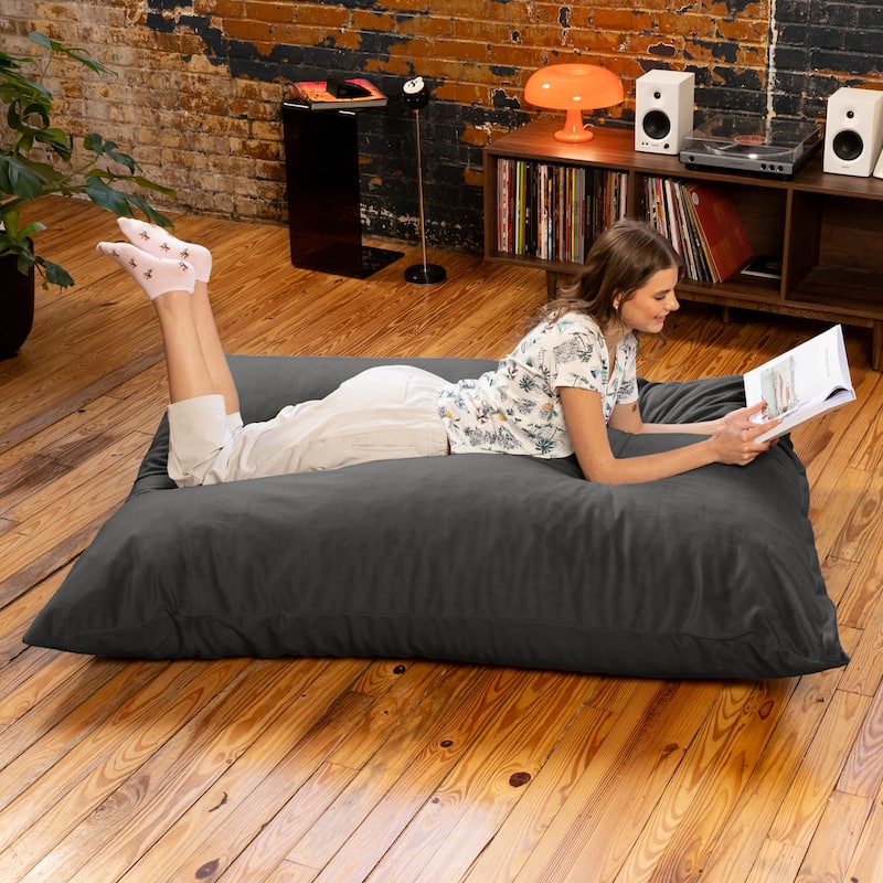 Jaxx Pillow Saxx 5.5-Foot Bean Bag Giant Floor Pillow - Lush Velvet Black