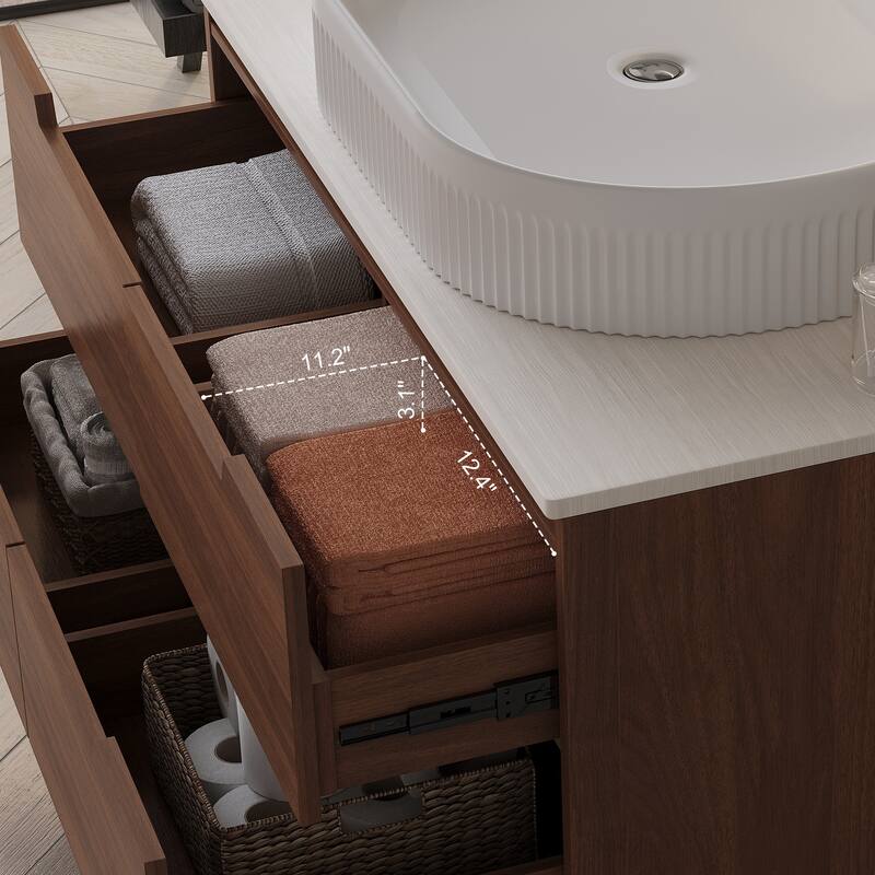 36 inch Bathroom Vanity, Freestanding or Wall Mounted with Ceramic Integrated Sink & Soft-Close Drawers