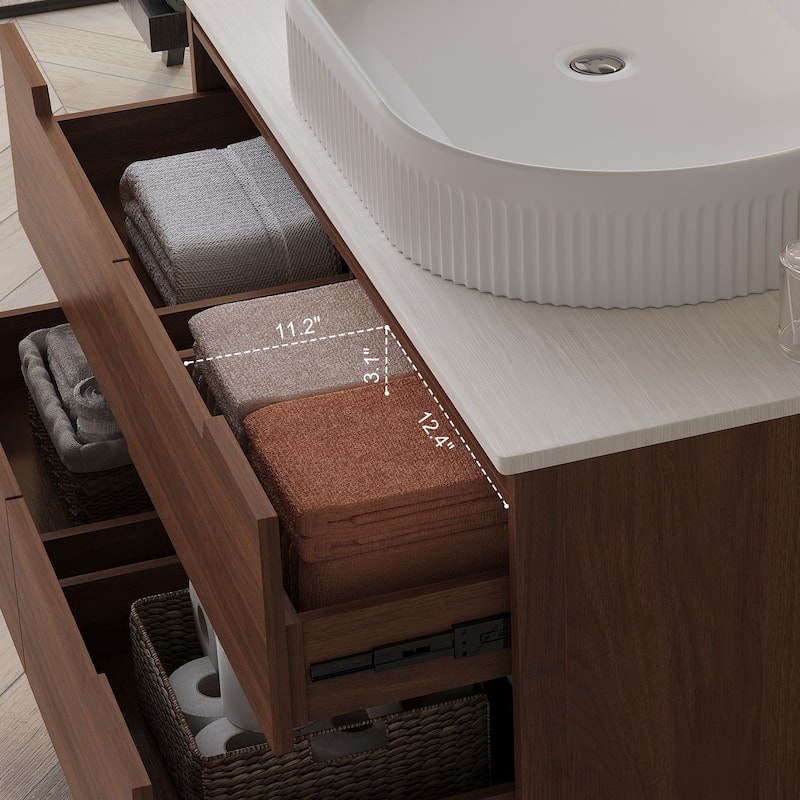 GDFStudio - Luxury 36" Floating/Freestanding Sintered Stone Bathroom Vanity with Ceramic Vessel Sink & Soft-Close Drawers