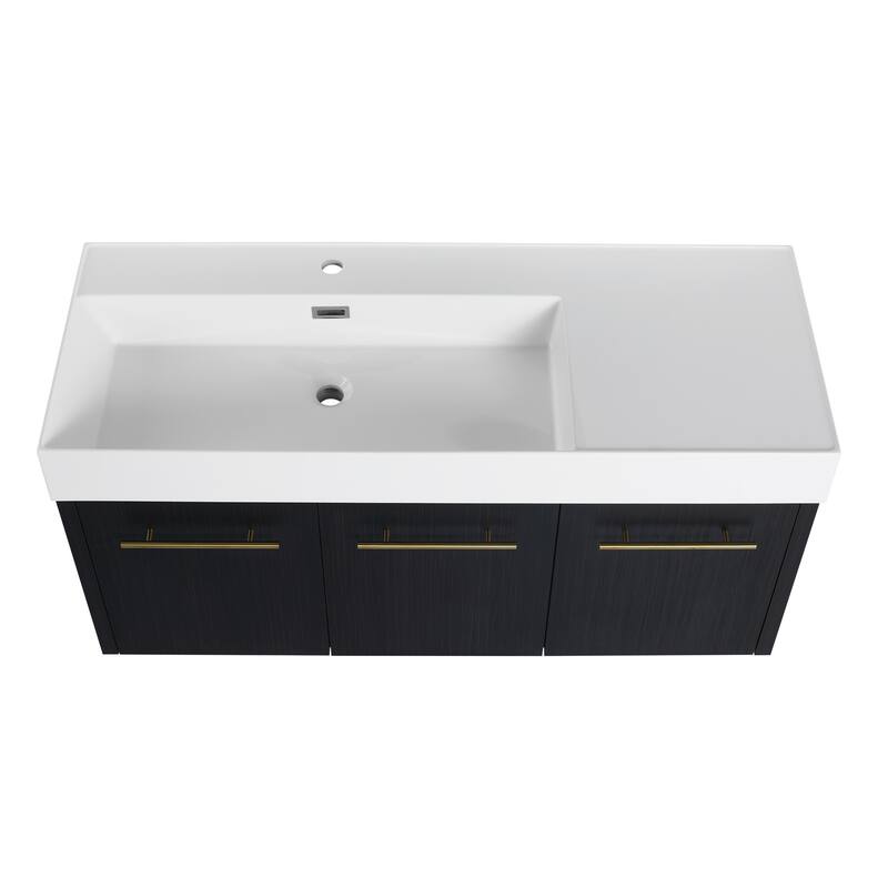 Wall mounted bathroom vanity with sink and storage shelf