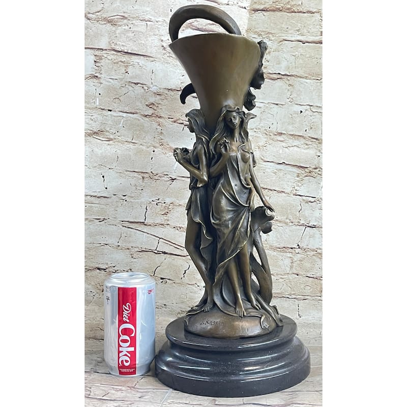 Art Deco Three Nymph Surround A Bronze Vase Sculpture Marble Base Figurine