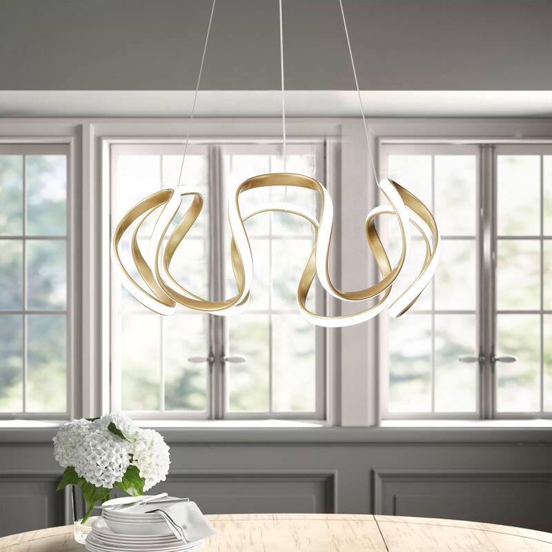 Modern Gold 1-Light Wavy Linear LED Pendant Lighting Fixture