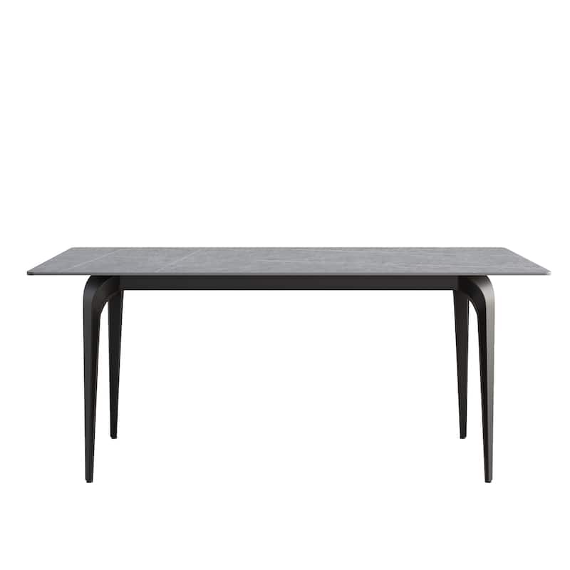71" Modern Simply Marble Dining Table, Rectangular Sintered Stone Top and Carbon Steel legs